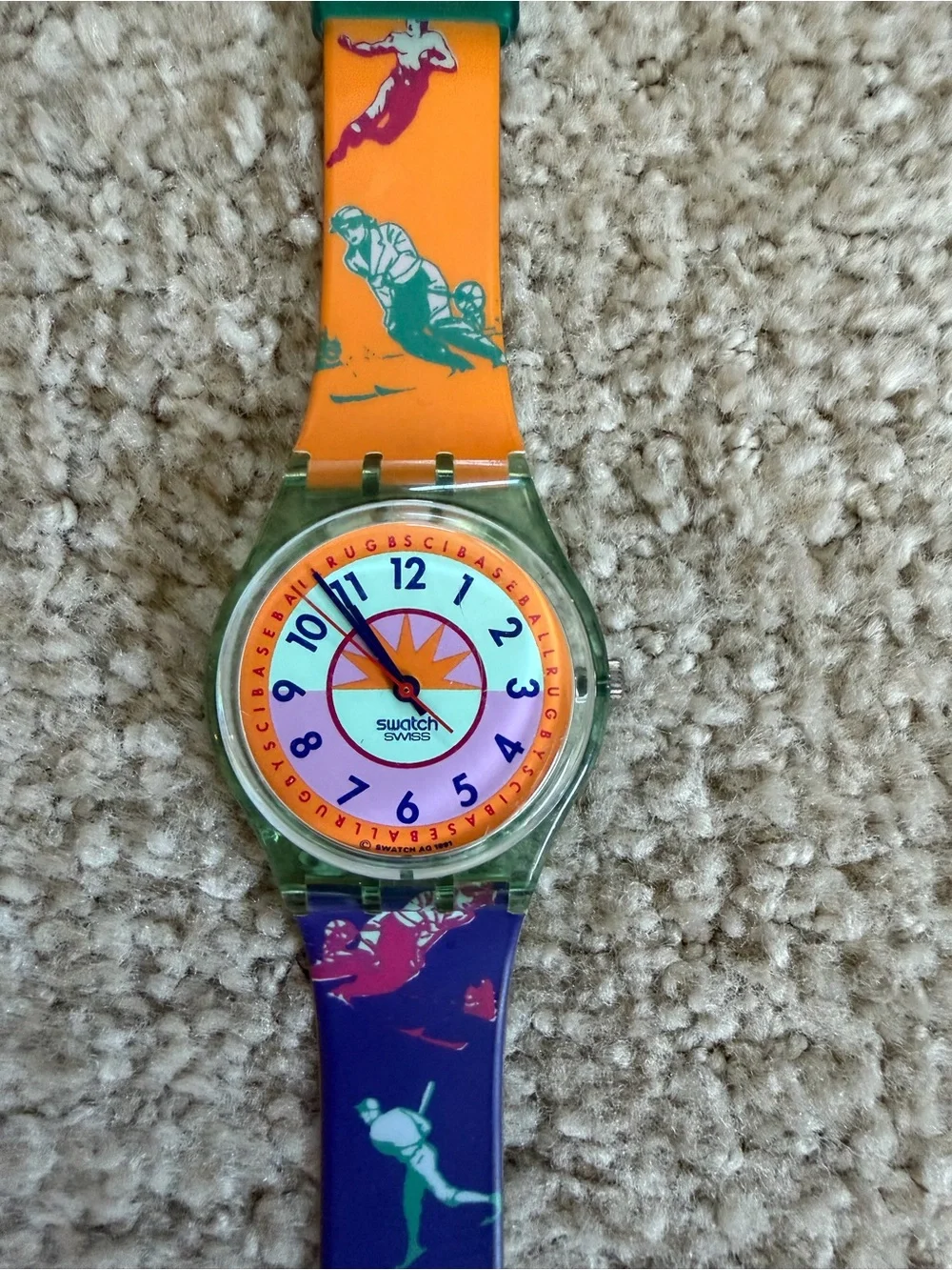 Vintage 1991 Swatch Swiss Baseball Sports Watch Retro 90s + New Battery